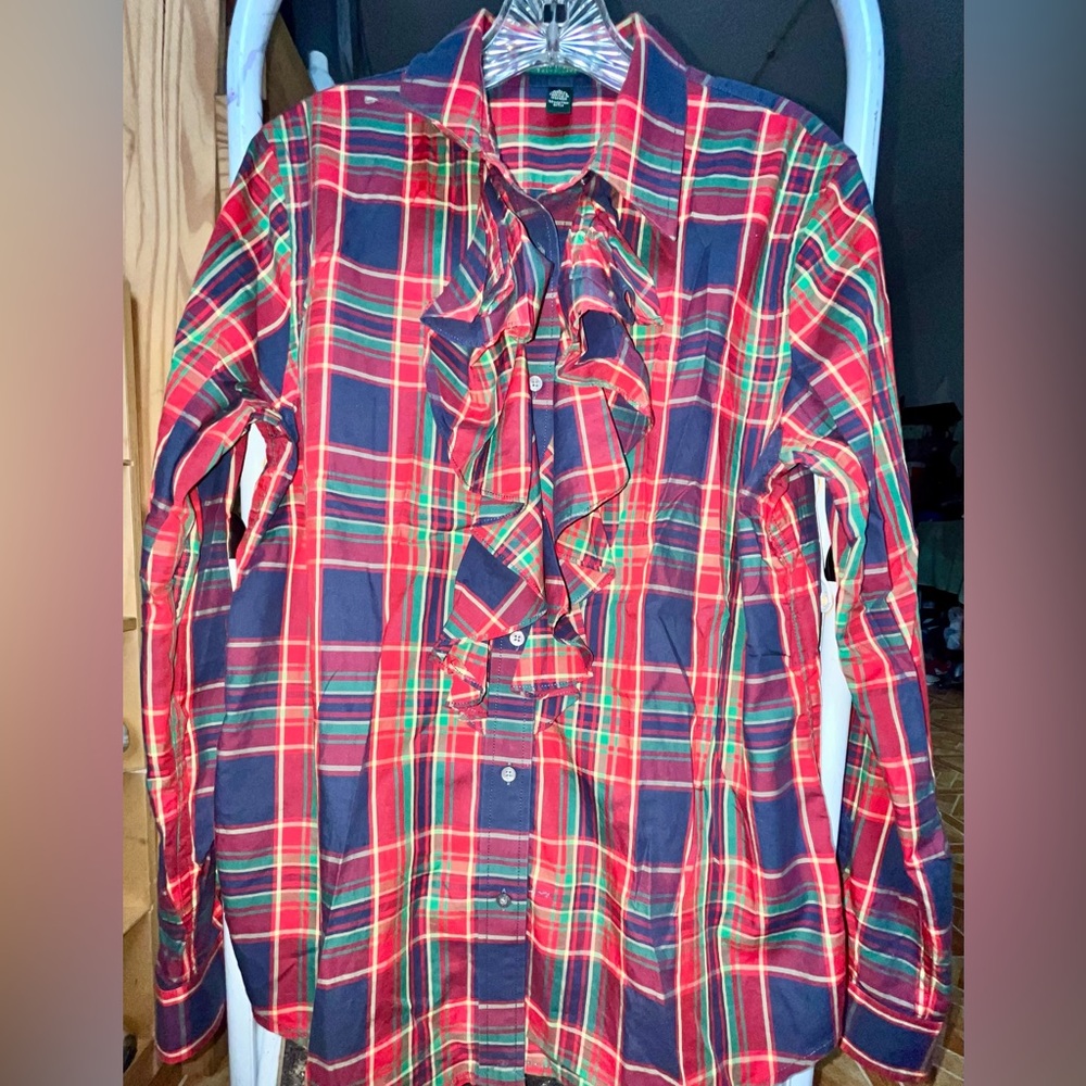 Ralph Lauren Women’s Plaid Ruffle Blouse